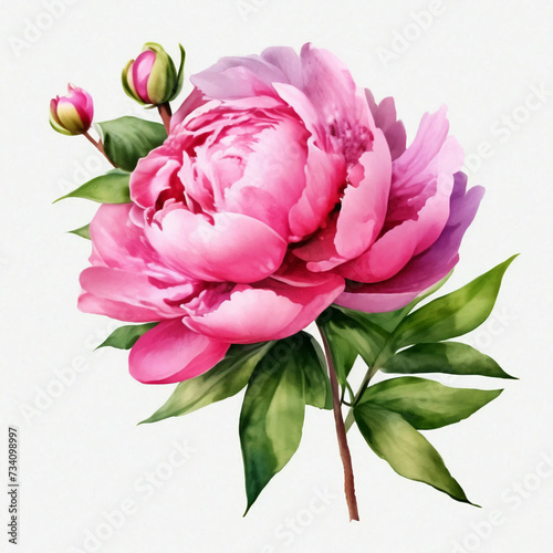 peony, watercolor drawing on a white background