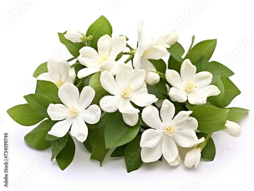 White flowers of jasmine isolated on a white background © Generative Ai