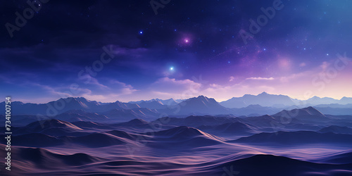 Desert at night with starry sky and moon. 3d rendering © Graphicsstudio 5