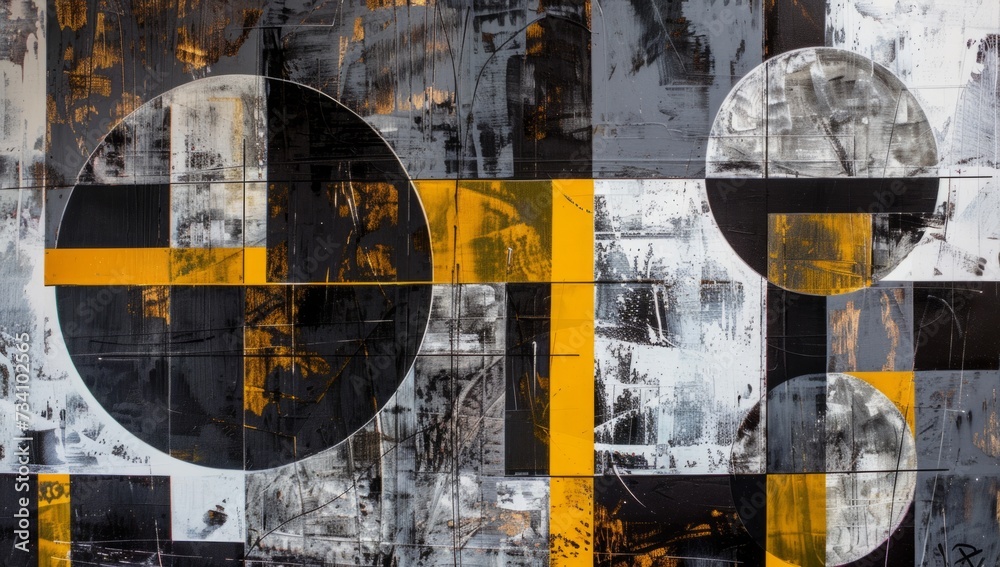 Fototapeta premium art abstract black circle, square, black and white abstract painting Generative AI