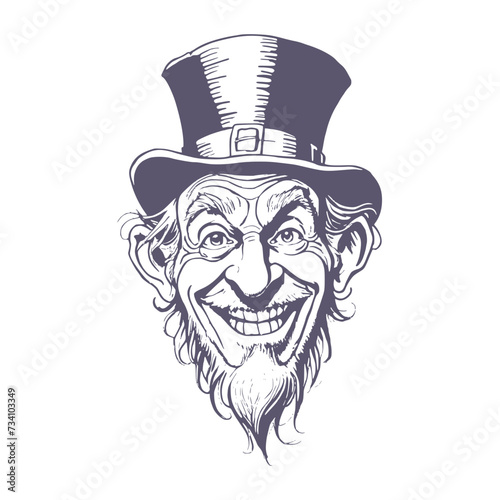 St. Patrick's day smiling leprechaun portrait. Saint Patrick's Day character leprechaun with beard and hat. Elf character for advertising. Ireland National Independence Day.