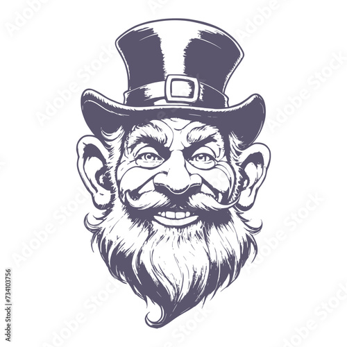 St. Patrick's day smiling leprechaun portrait. Saint Patrick's Day character leprechaun with beard and hat. Elf character for advertising. Ireland National Independence Day.