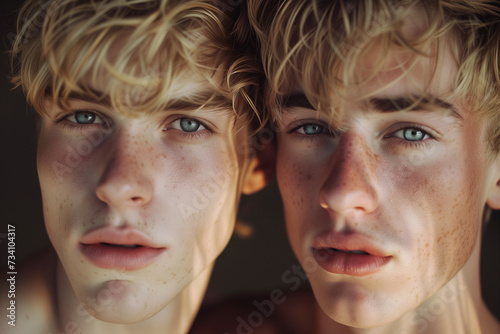 Photo of Two Blond Twin Brothers, Close-up Shot