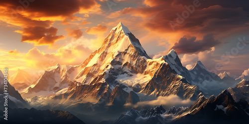 Mountain landscape at sunset. Panoramic view of Himalaya mountains. © Graphicsstudio 5