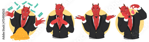 Emotional red devil goat creepy crap creature cartoon character set