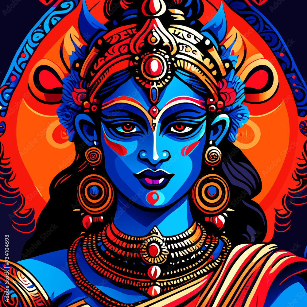 illustration of Indian goddess Durga. Suitable for greeting card, poster and banner.