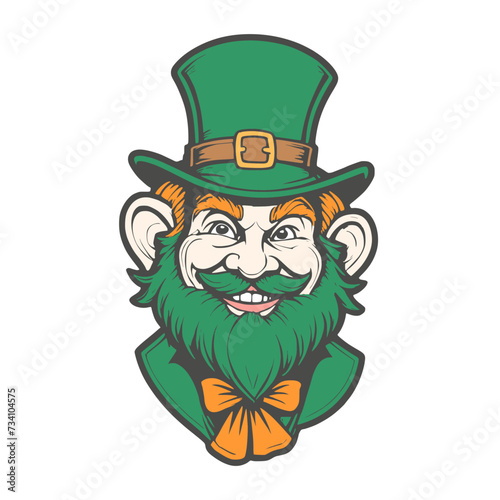 St. Patrick's day smiling leprechaun portrait. Saint Patrick's Day character leprechaun with green beard and hat. Elf character for advertising. Ireland National Independence Day.