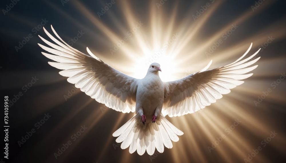 Winged white dove in the sky symbol of peace. AI generated Winged white dove in the sky symbol of peace. AI generated