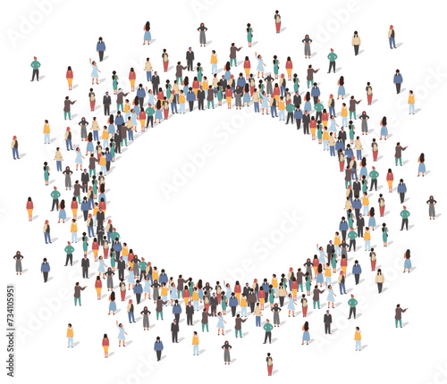 Large group of people standing together forming oval frame