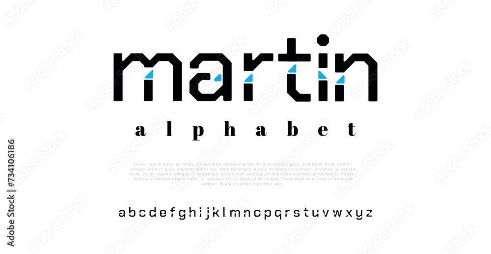 Martin Modern alphabet fonts. Typography, Technology, Lettering, Elegant, Fashion, Designs, Serif fonts, Uppercase. Vector illustration