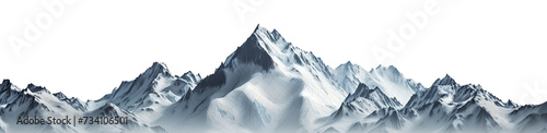 Majestic mountain peaks with snow-capped summits, cut out isolated on transparent background 