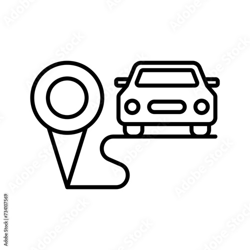 Car in map pointer pictogram. Taxi, car sharing or rental car location.