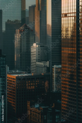 A stunning view of a cityscape captured from a high rise building. This image can be used to showcase the urban landscape and the bustling life of a city