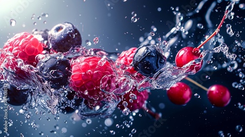 Juicy berries dance in a crystal-clear pool, creating a mesmerizing splash of freshness and vitality