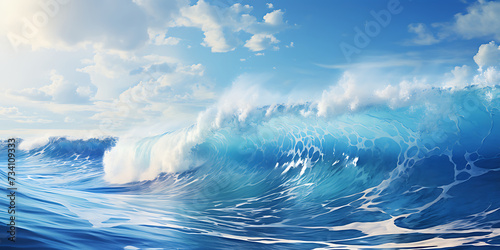 Blue ocean wave. 3D render of ocean wave with blue sky © Graphicsstudio 5
