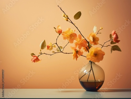 Yellow and pink flowers are in a vase