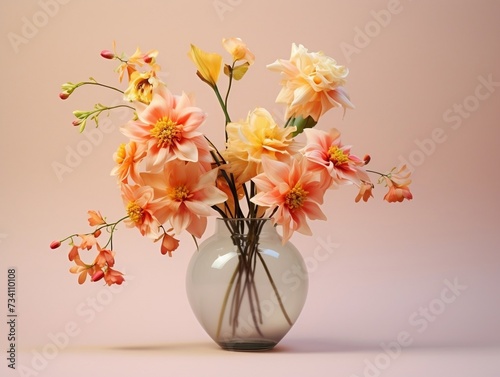 Yellow and pink flowers are in a vase © Generative Ai
