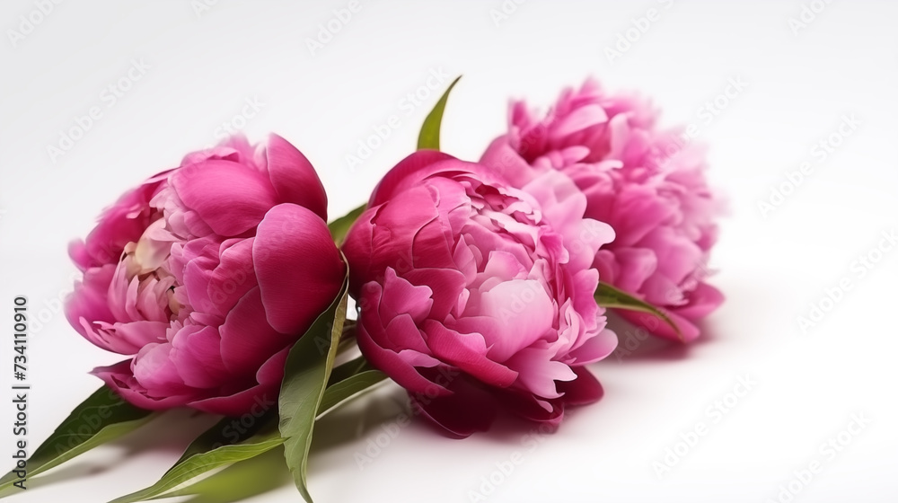Pink peonies on white background flowers composition