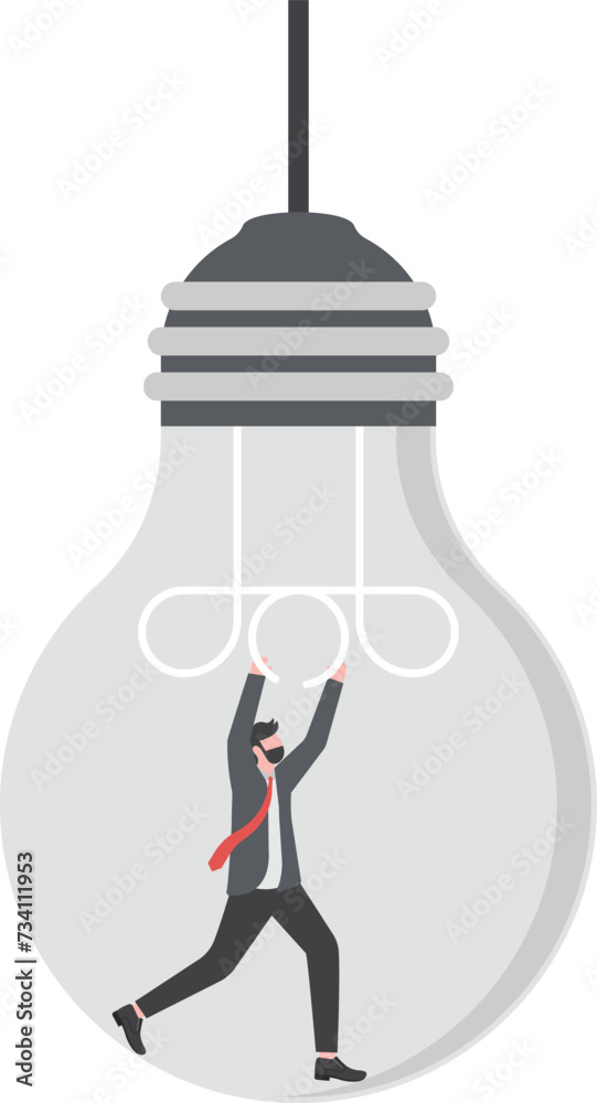 Creativity or innovation to solve business problem, imagination or knowledge to succeed, invention or motivation to help success concept, man fixing lightbulb idea.

