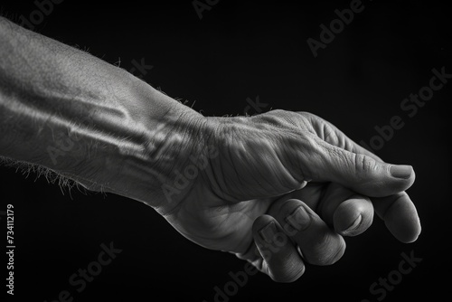 A black and white photo capturing a moment of connection as a man holds a woman's hand. Perfect for romantic and nostalgic projects