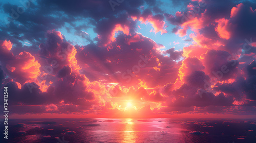Dramatic Ocean Sunset with Vivid Clouds