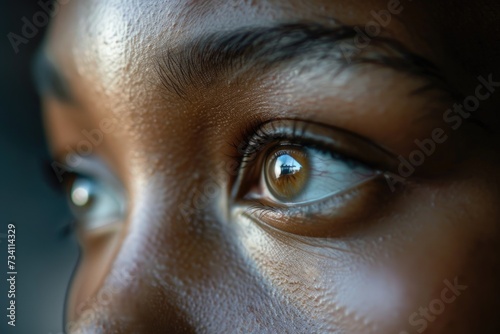 An up-close view of a person's eye with a cell phone. This image captures the connection between technology and human interaction. Suitable for various digital and communication concepts