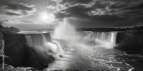 A stunning black and white photograph of a waterfall. Perfect for nature enthusiasts and art lovers