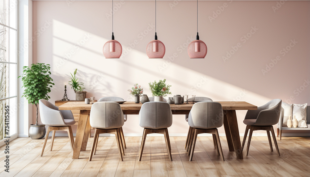 Fototapeta premium Modern apartment with elegant furniture, bright nature inspired decor generated by AI