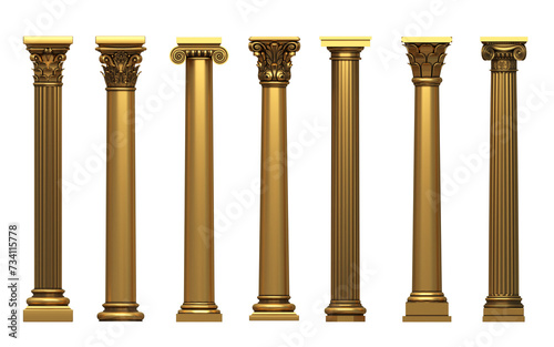 Set of carved golden carpentry pillar elements photo