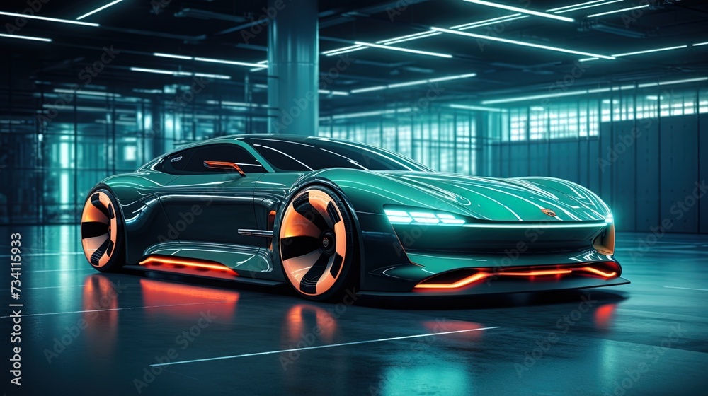 Futuristic car with neon backlight