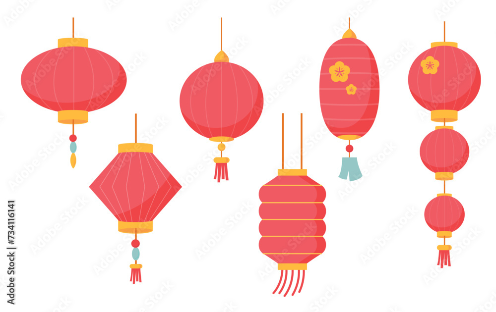 Chinese new year lantern, vector  Illustration of red and gold chinese lanterns for new year.