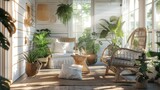 A room filled with an abundance of plants on the floor. Perfect for interior design ideas or creating a calming and natural atmosphere in any space