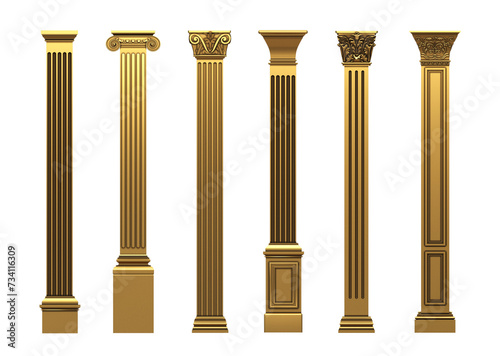 Set of different classic golden columns pilasters photo