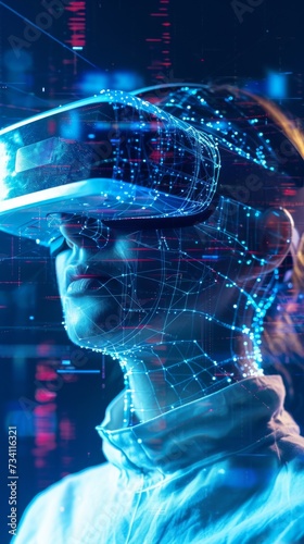 Futuristic Virtual Reality Experience with Cybernetic Data Streams.