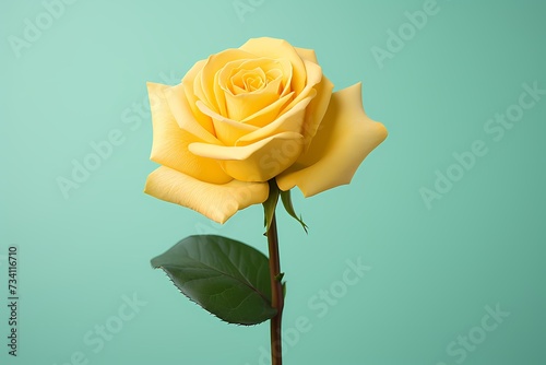 A high-definition capture of a solitary yellow rose against a soothing mint green background, ready for personalized messages.