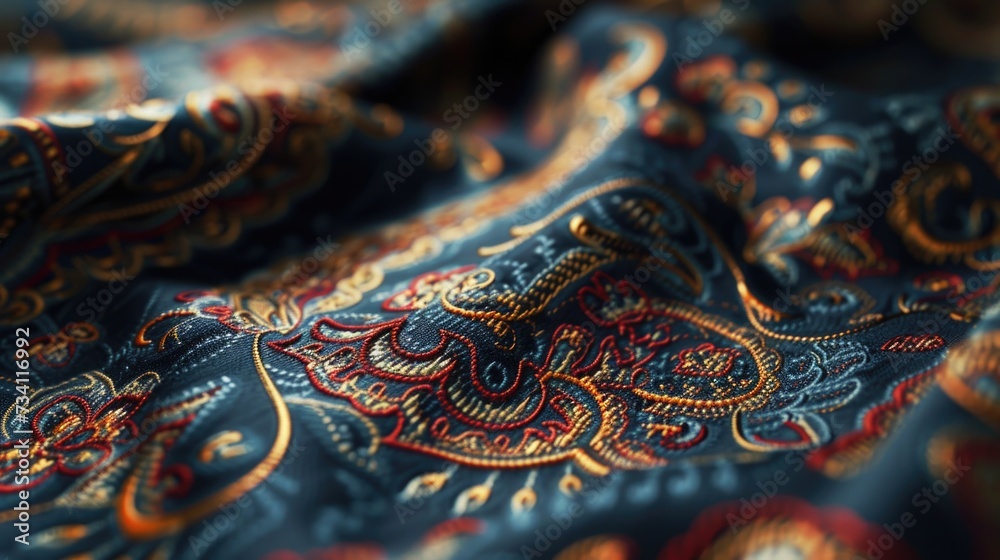 Close up shot of a paisley print fabric. Perfect for textile designs and fashion projects