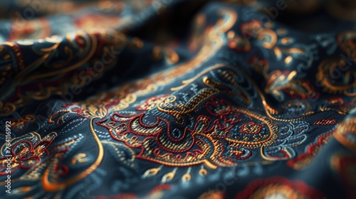 Close up shot of a paisley print fabric. Perfect for textile designs and fashion projects