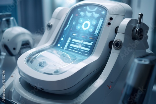 close-up view of a medical robotic electronical assist device working in a futuristic hospital © whitehoune