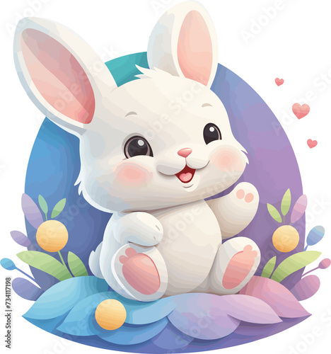 Adorable white bunny cartoon with heart isolated on transparent background png, character for nursery, children's book, party, kid-friendly character, baby shower, whimsical style, drawing, Easter day