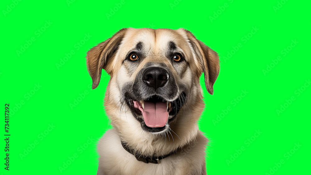 Portrait photo of smiling Anatolian Shepherd on green background Portrait photo of smiling Anatolian Shepherd on green background