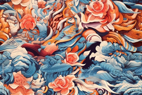 Fotografia seamless multicolored decorative panno in the style of traditional chinese ceram