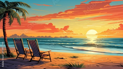 Sandy Paradise Illustration of Summer Beach Background © NpicArt