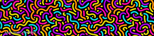 Vector seamless pattern with multicolred squiggle bright lines on black background. Colorful abstract doodle pattern. photo