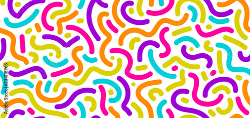 Vector seamless background with multicolred squiggle bold lines. Colorful abstract pattern.