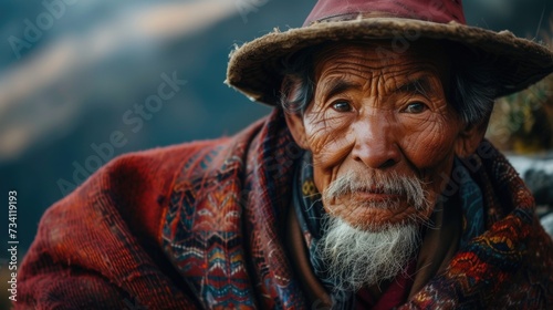 An old man wearing a hat and scarf. Suitable for winter-themed designs or illustrations of senior citizens