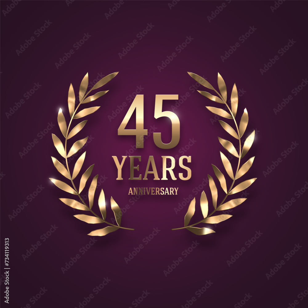 Anniversary golden logo with realistic 3d golden laurel wreath. Vector illustration. Anniversary golden logo with realistic 3d golden laurel wreath. Vector illustration.