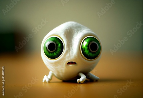 emoji alien 3d white green eyes ufology anomaly. Generative AI photo