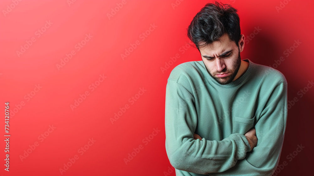 European Man Conveying Sadness and Grief, Isolated on Solid Background - Copy Space Provided European Man Conveying Sadness and Grief, Isolated on Solid Background - Copy Space Provided