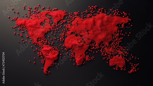 World map made of red caviar. All continents of the seafood world