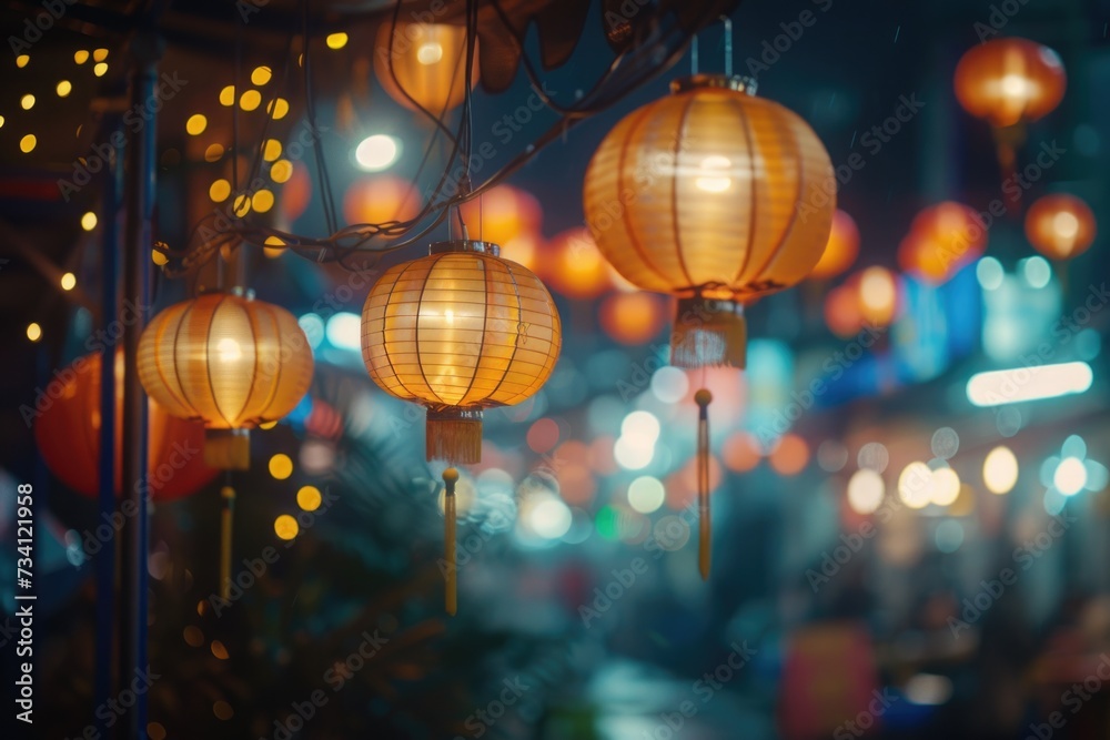 Paper lanterns hanging from a ceiling. Perfect for adding a festive touch to any event Paper lanterns hanging from a ceiling. Perfect for adding a festive touch to any event